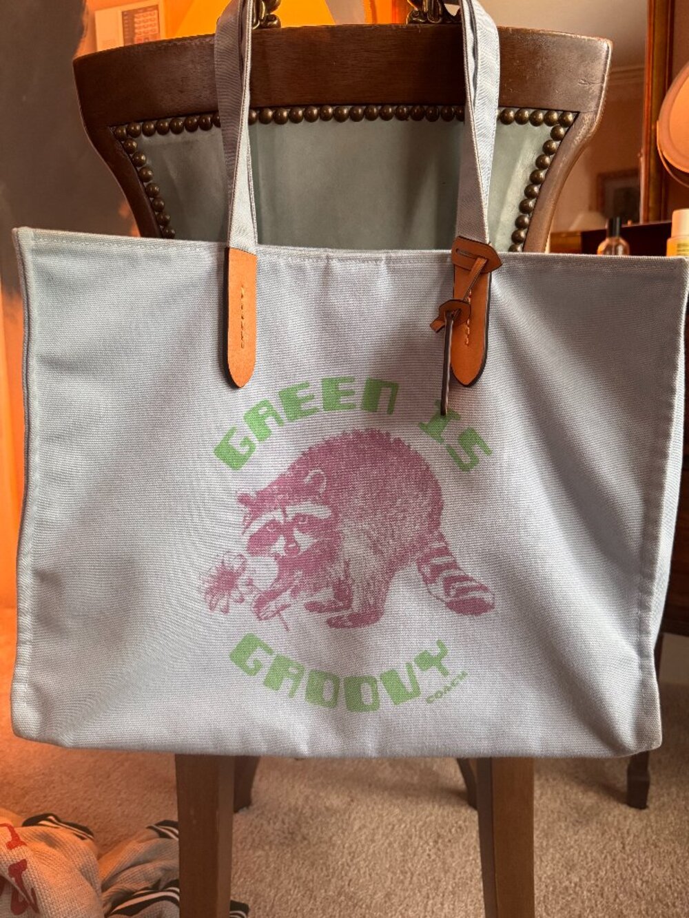 Coach 100% Recycled Canvas Tote 42 Raccoon Green is Groovy C3867
